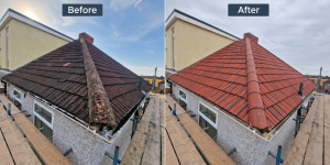 Slate Roof Repair Miltown Malbay after restoration of red slate roof tiles