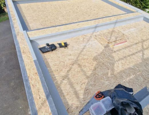 Flat roof repair Limerick showing fibreglass roof installation with new decking and edge detailing